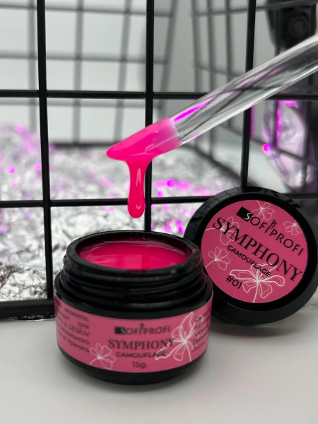 Гель камуфлирующий цветной для наращиванмя ногтей Тон 01 Simphony Sofiprofi Camouflage gel, 15 мл